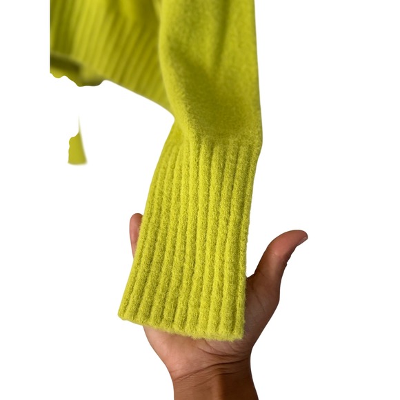 Free People Mock Neck OversizedSweater Lime Green ChartreuseRibbedKnit OB1569559 - Picture 3 of 10